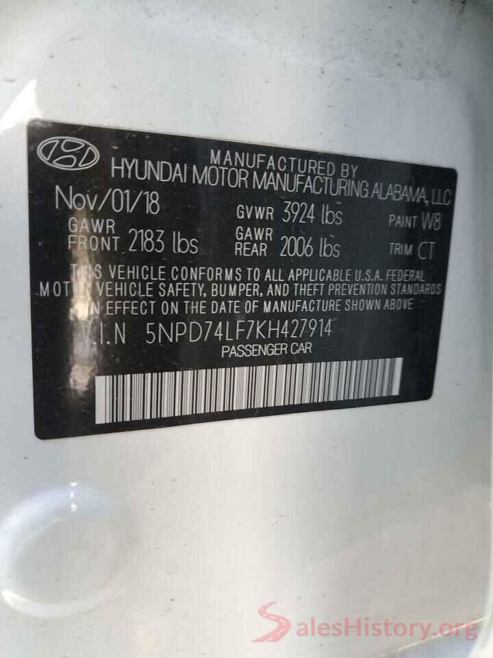 5NPD74LF7KH427914 2019 HYUNDAI ELANTRA