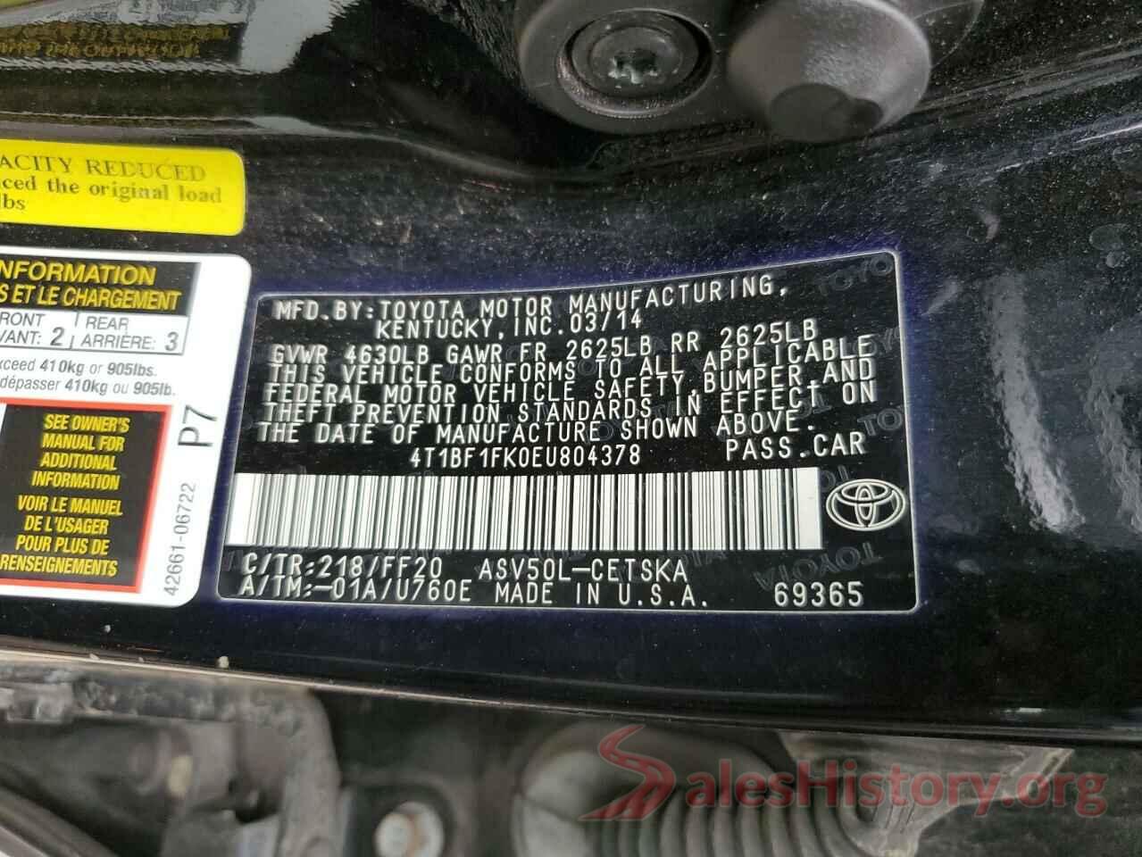 4T1BF1FK0EU804378 2014 TOYOTA CAMRY