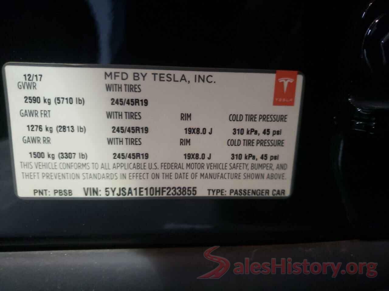 5YJSA1E10HF233855 2017 TESLA MODEL S