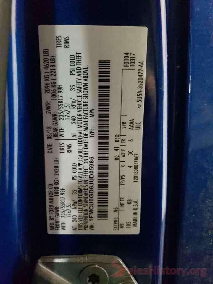 1FMCU0GD6JUD05986 2018 FORD ESCAPE