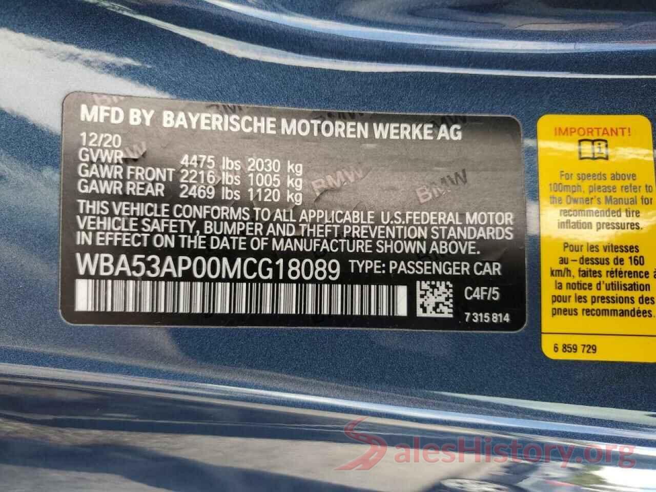 WBA53AP00MCG18089 2021 BMW 4 SERIES