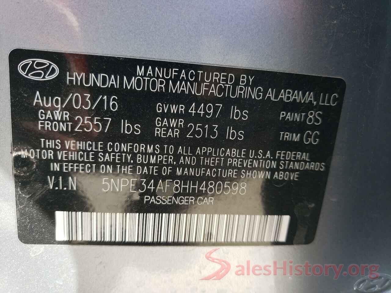 5NPE34AF8HH480598 2017 HYUNDAI SONATA