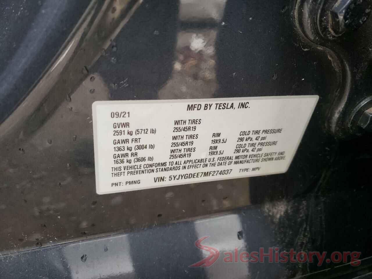 5YJYGDEE7MF274037 2021 TESLA MODEL Y