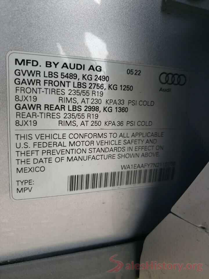 WA1EAAFY7N2115156 2022 AUDI Q5