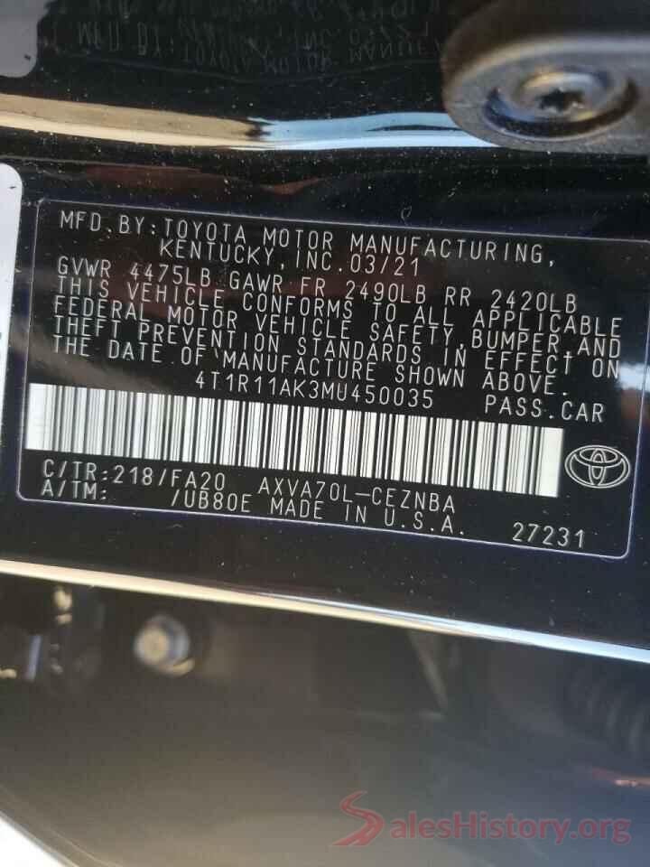 4T1R11AK3MU450035 2021 TOYOTA CAMRY