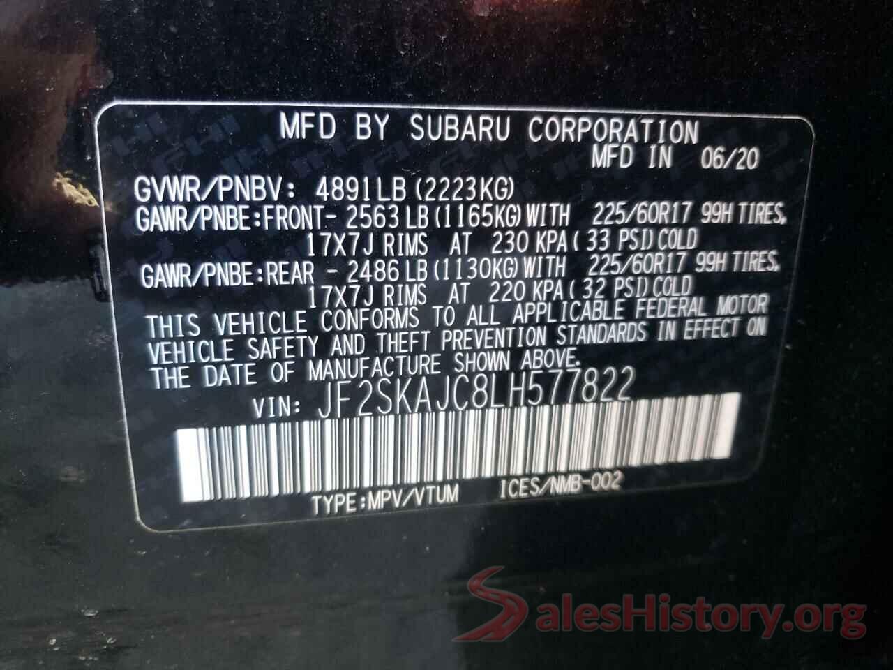 JF2SKAJC8LH577822 2020 SUBARU FORESTER