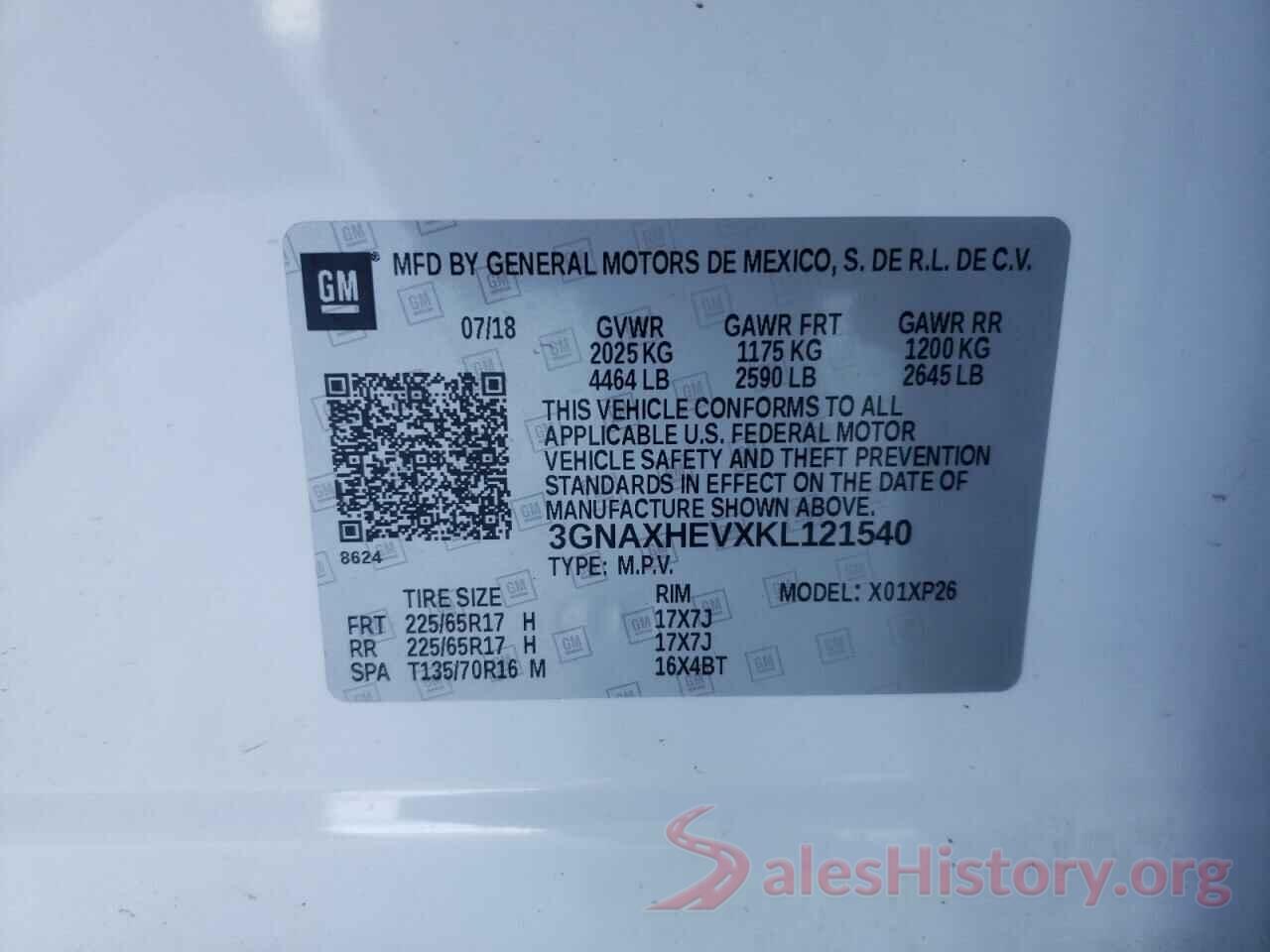 3GNAXHEVXKL121540 2019 CHEVROLET EQUINOX