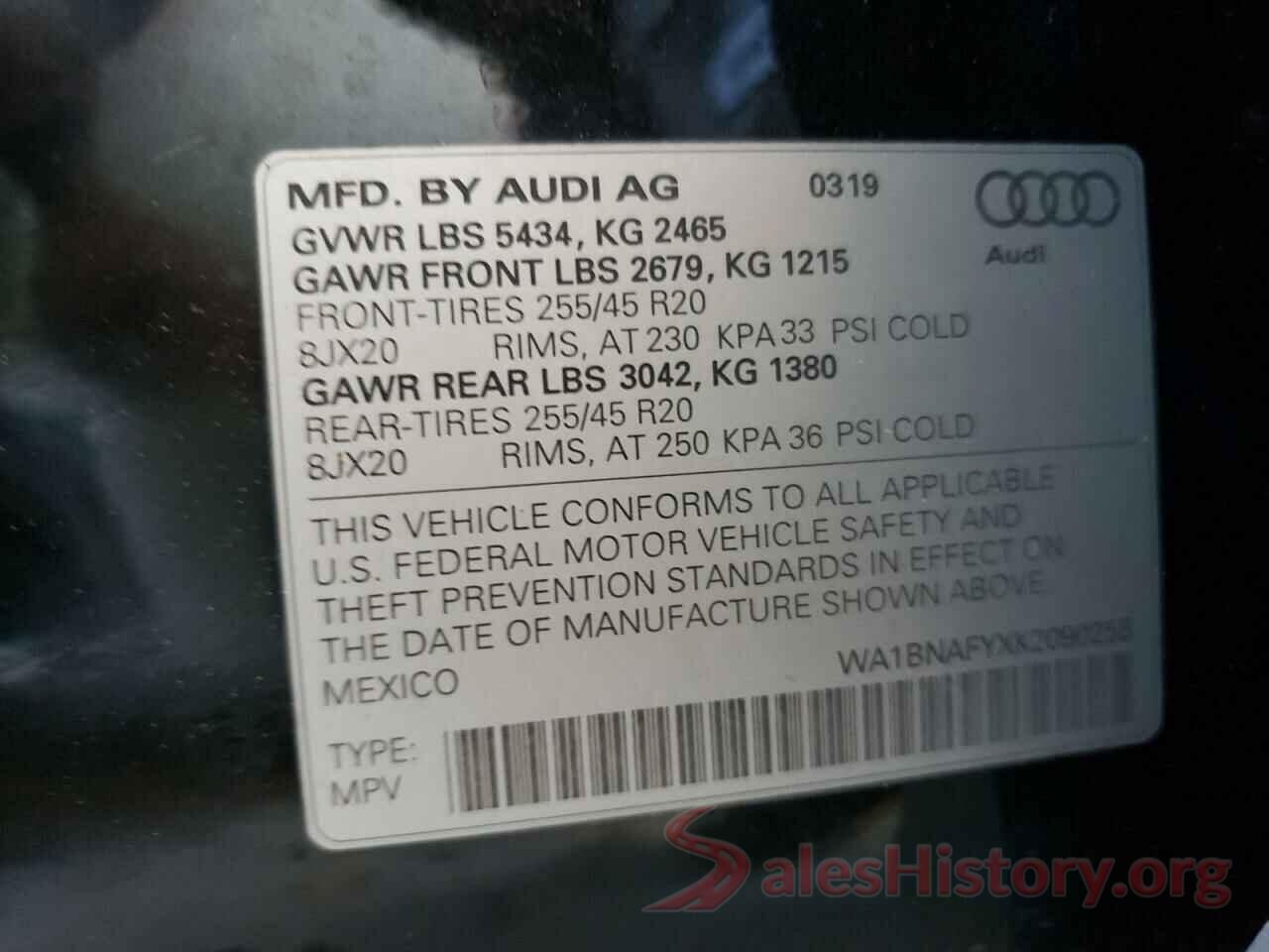 WA1BNAFYXK2090255 2019 AUDI Q5