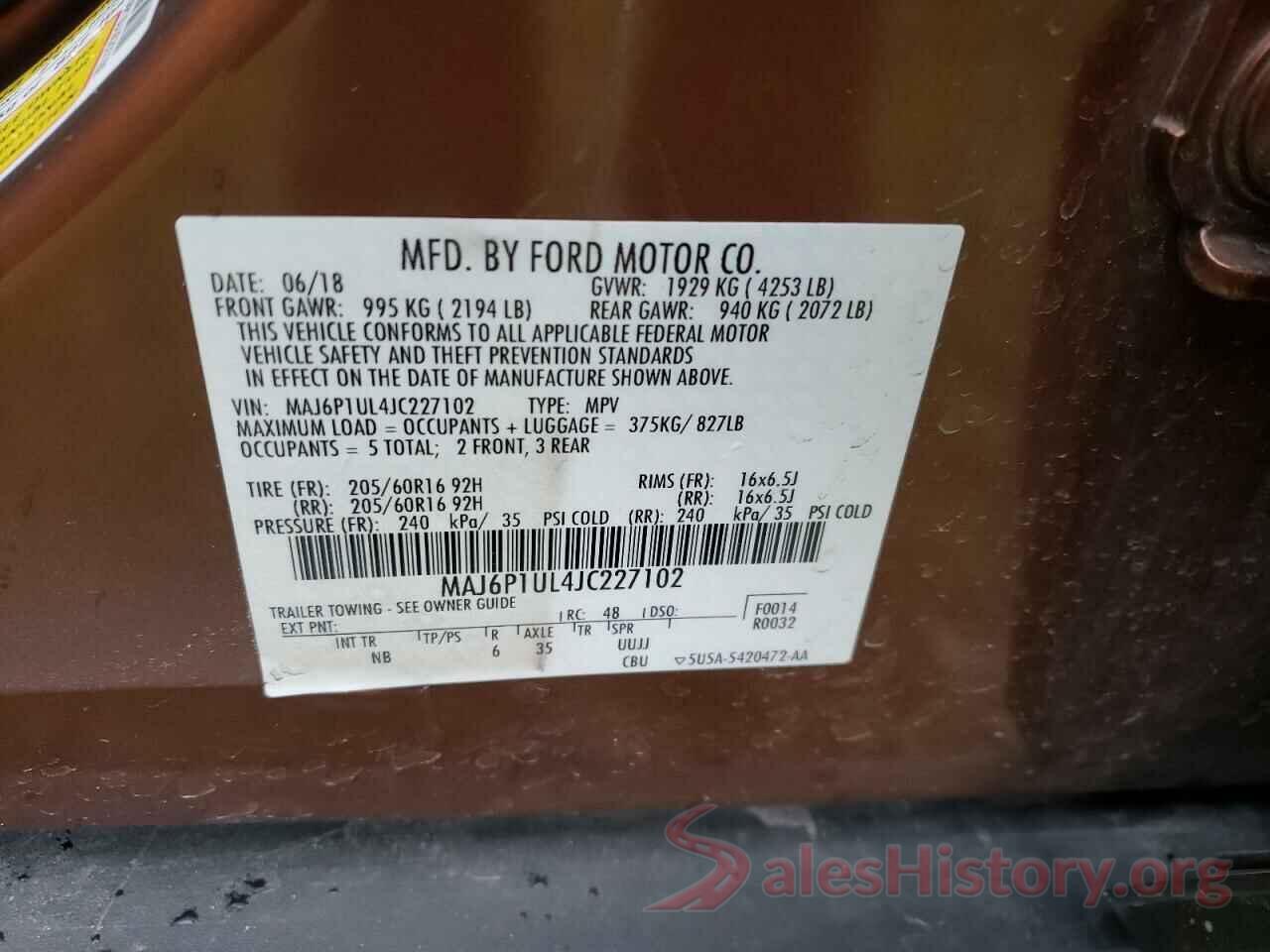 MAJ6P1UL4JC227102 2018 FORD ALL OTHER