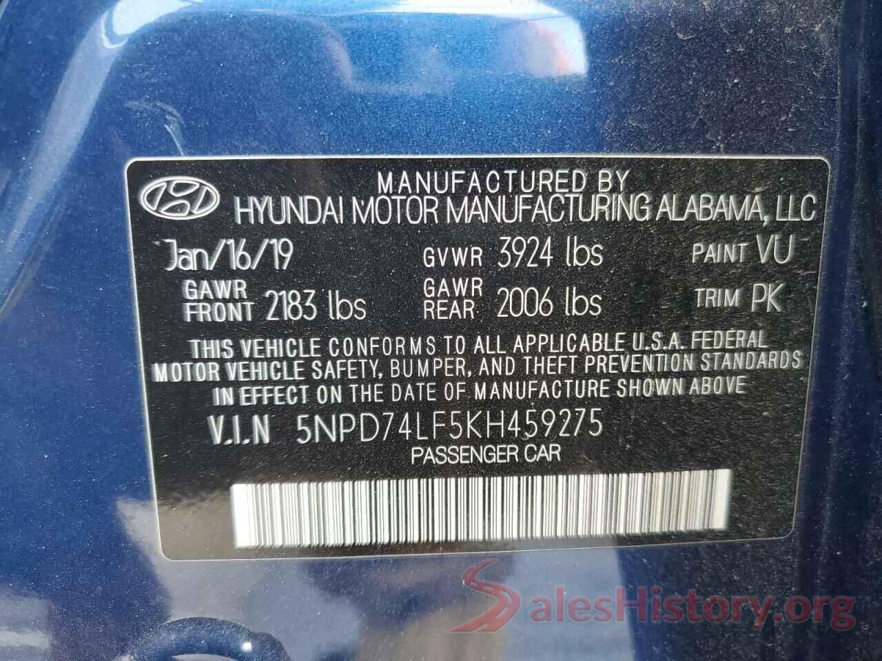 5NPD74LF5KH459275 2019 HYUNDAI ELANTRA