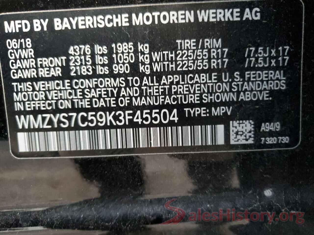 WMZYS7C59K3F45504 2019 MINI COOPER