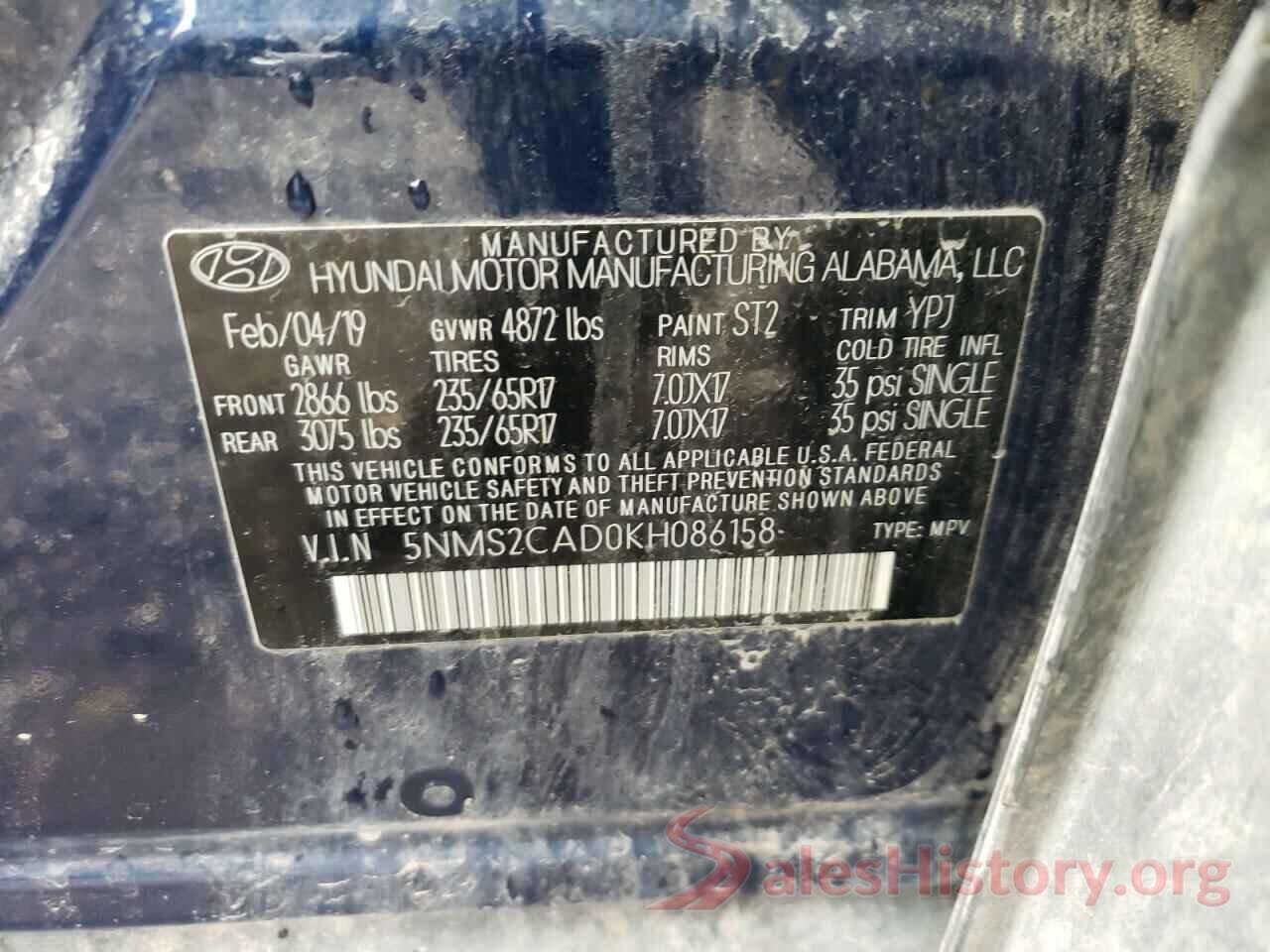 5NMS2CAD0KH086158 2019 HYUNDAI SANTA FE