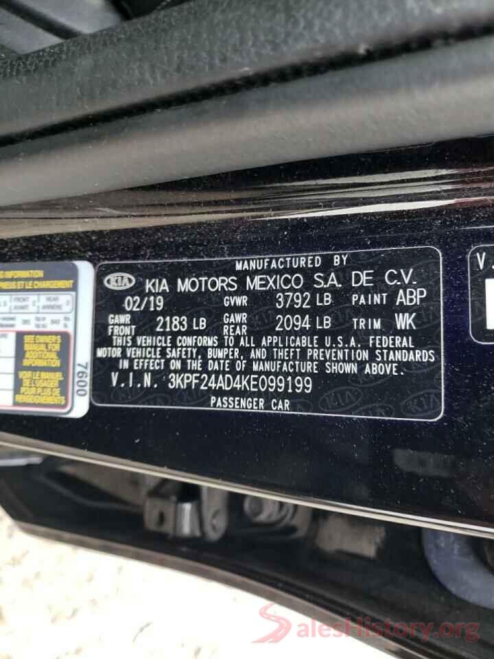 3KPF24AD4KE099199 2019 KIA FORTE