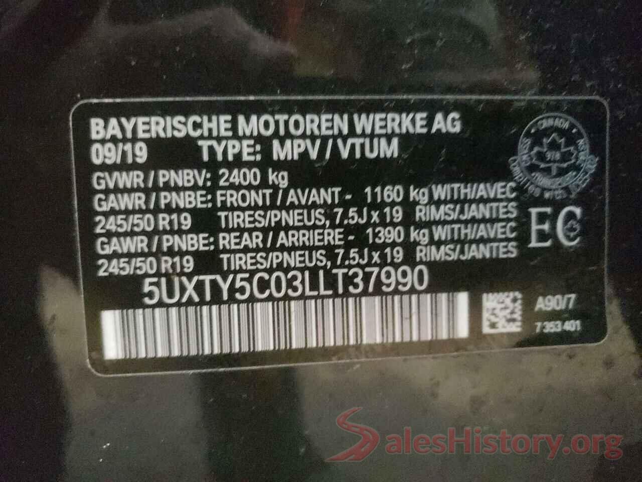 5UXTY5C03LLT37990 2020 BMW X3