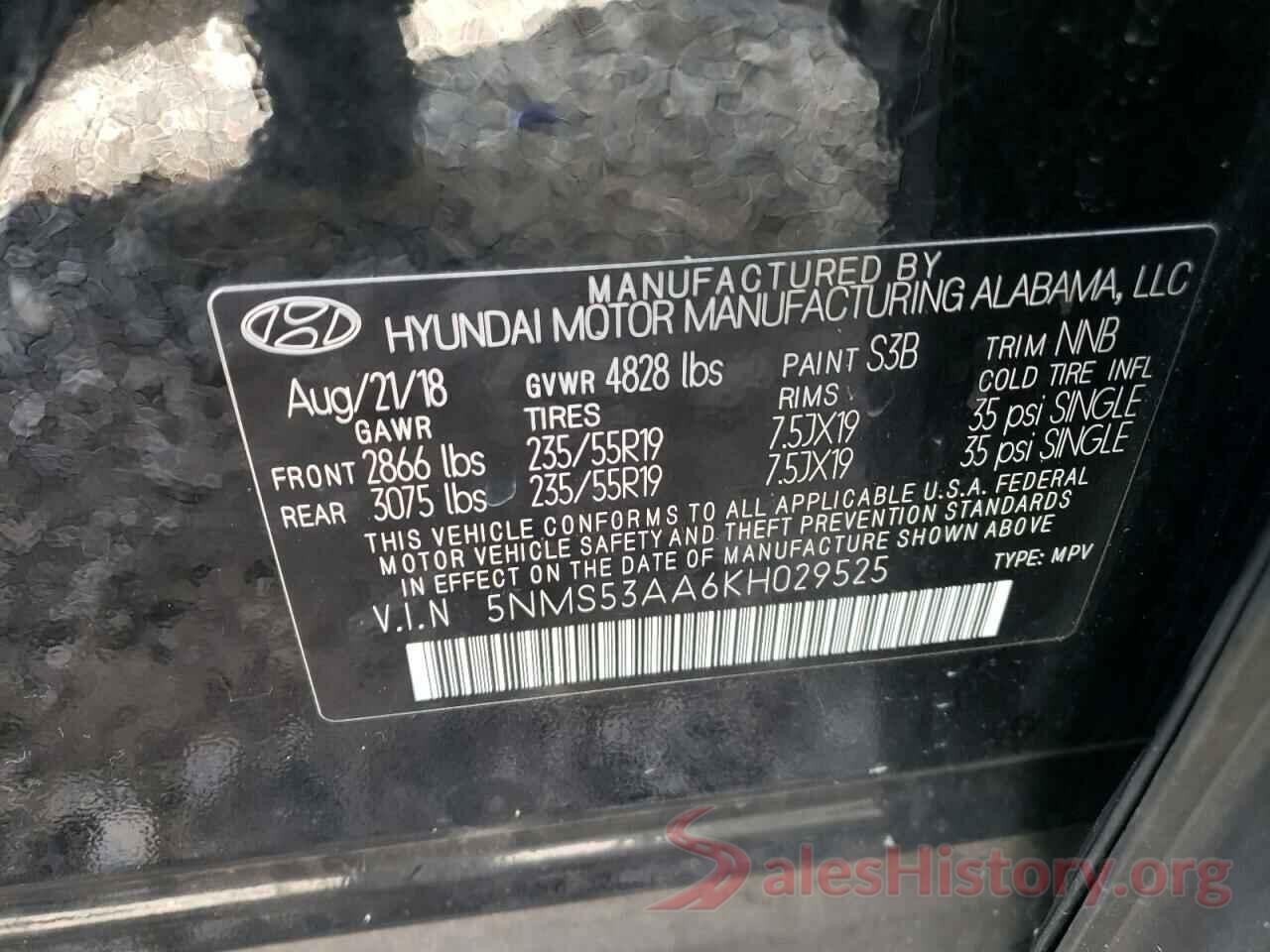 5NMS53AA6KH029525 2019 HYUNDAI SANTA FE