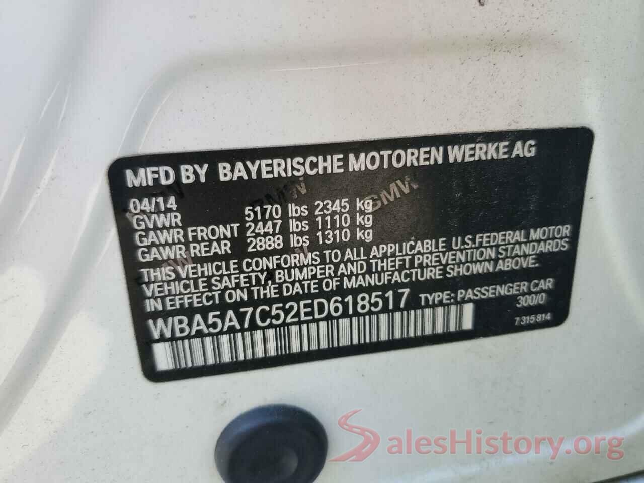 WBA5A7C52ED618517 2014 BMW 5 SERIES