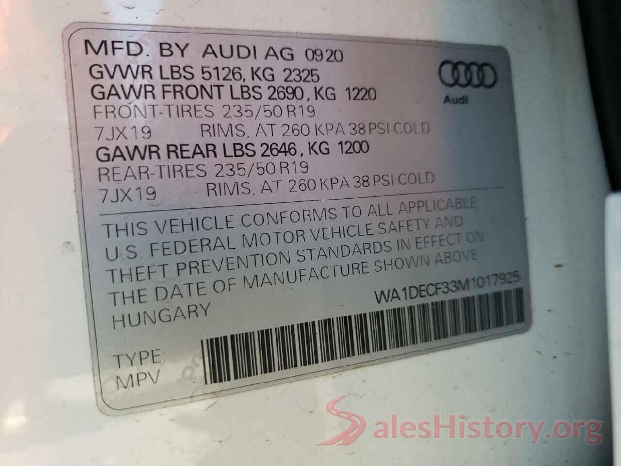 WA1DECF33M1017925 2021 AUDI Q3