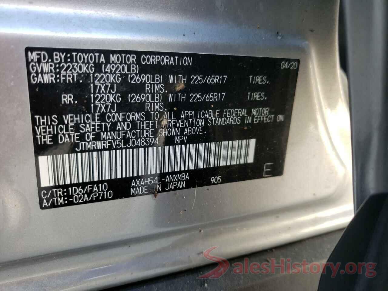 JTMRWRFV5LJ048394 2020 TOYOTA RAV4