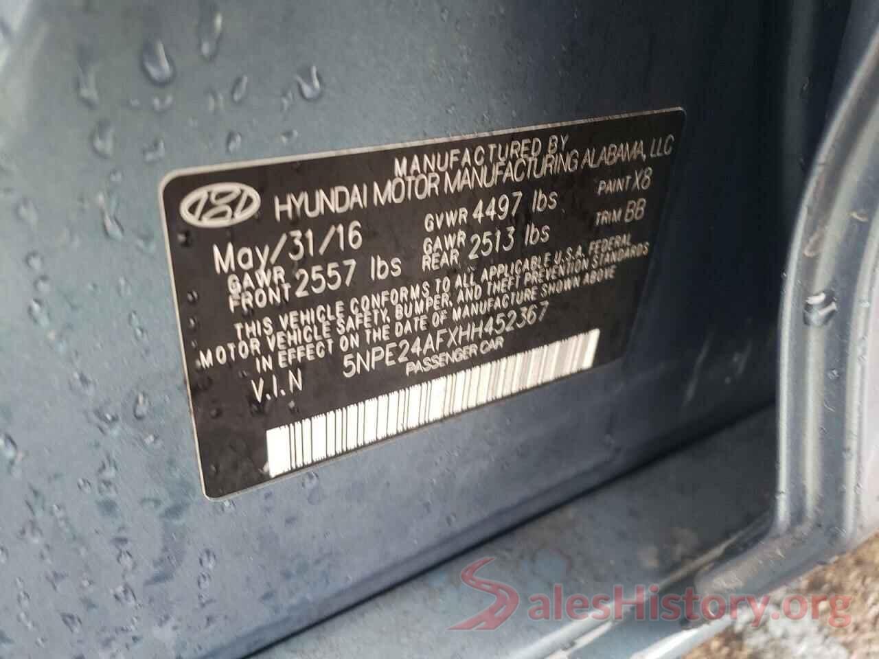 5NPE24AFXHH452367 2017 HYUNDAI SONATA