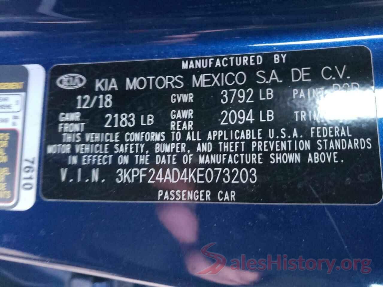 3KPF24AD4KE073203 2019 KIA FORTE