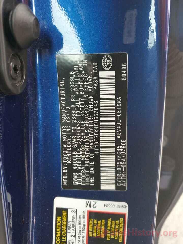 4T1BF3EK4BU657846 2011 TOYOTA CAMRY