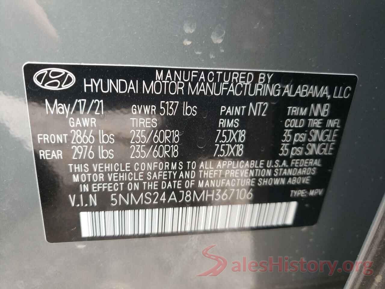 5NMS24AJ8MH367106 2021 HYUNDAI SANTA FE