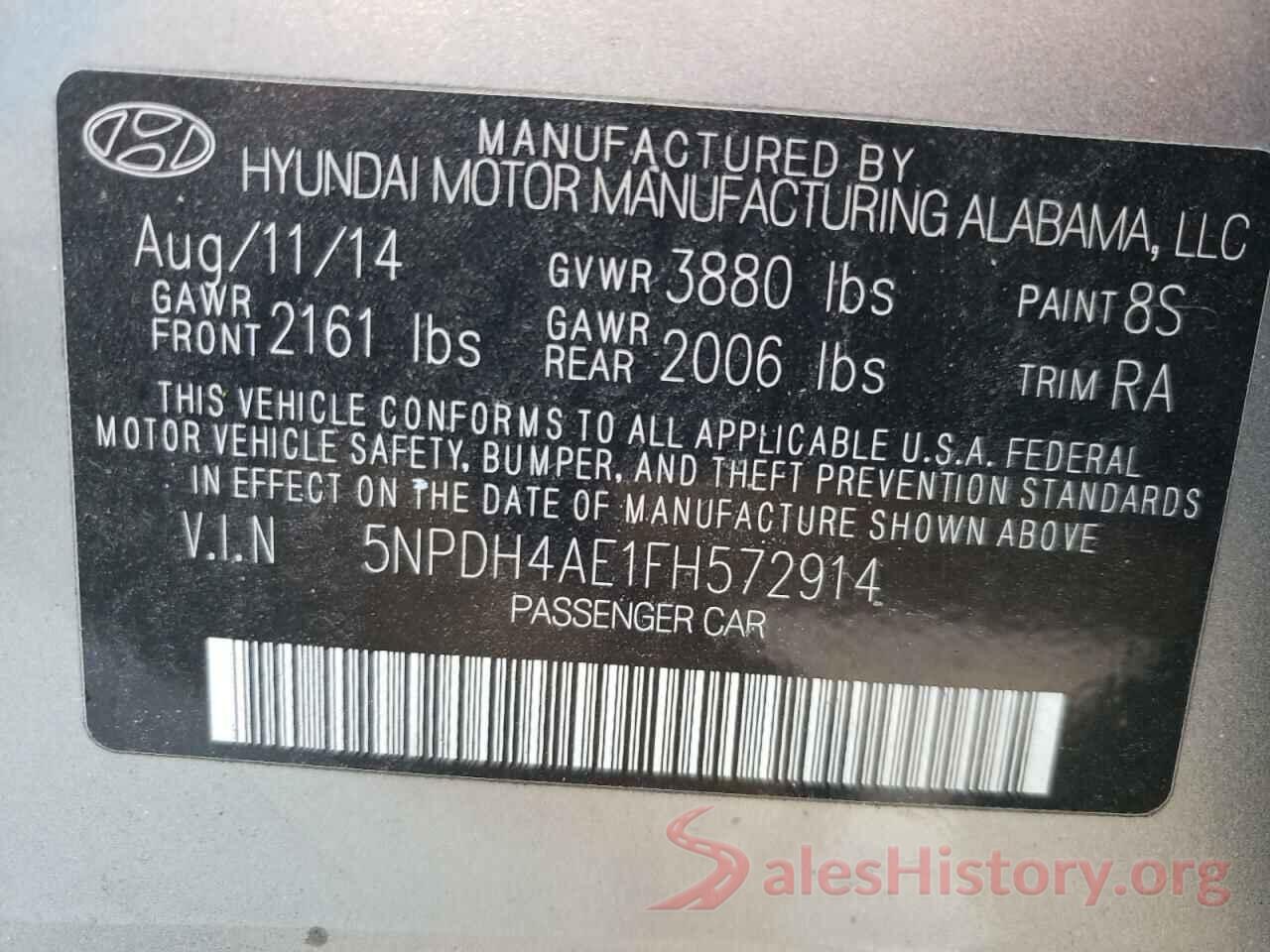 5NPDH4AE1FH572914 2015 HYUNDAI ELANTRA