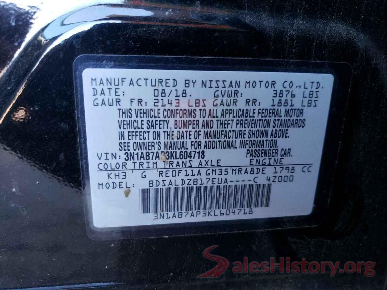 3N1AB7AP3KL604718 2019 NISSAN SENTRA