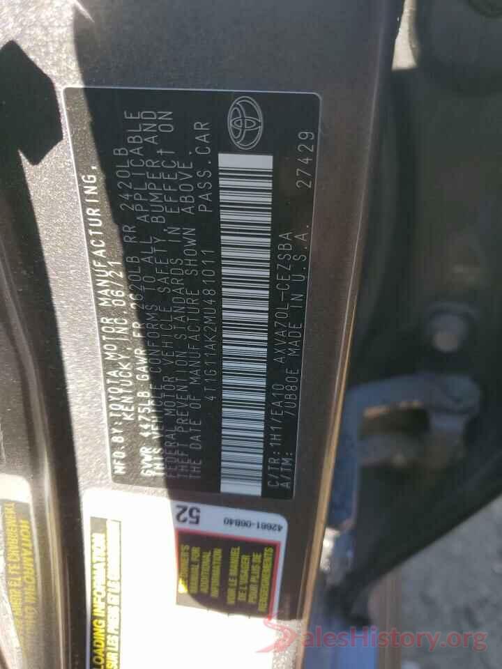 4T1G11AK2MU481011 2021 TOYOTA CAMRY