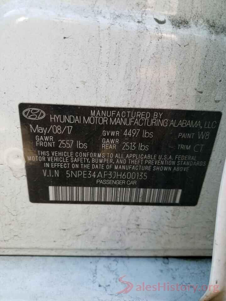 5NPE34AF3JH600135 2018 HYUNDAI SONATA