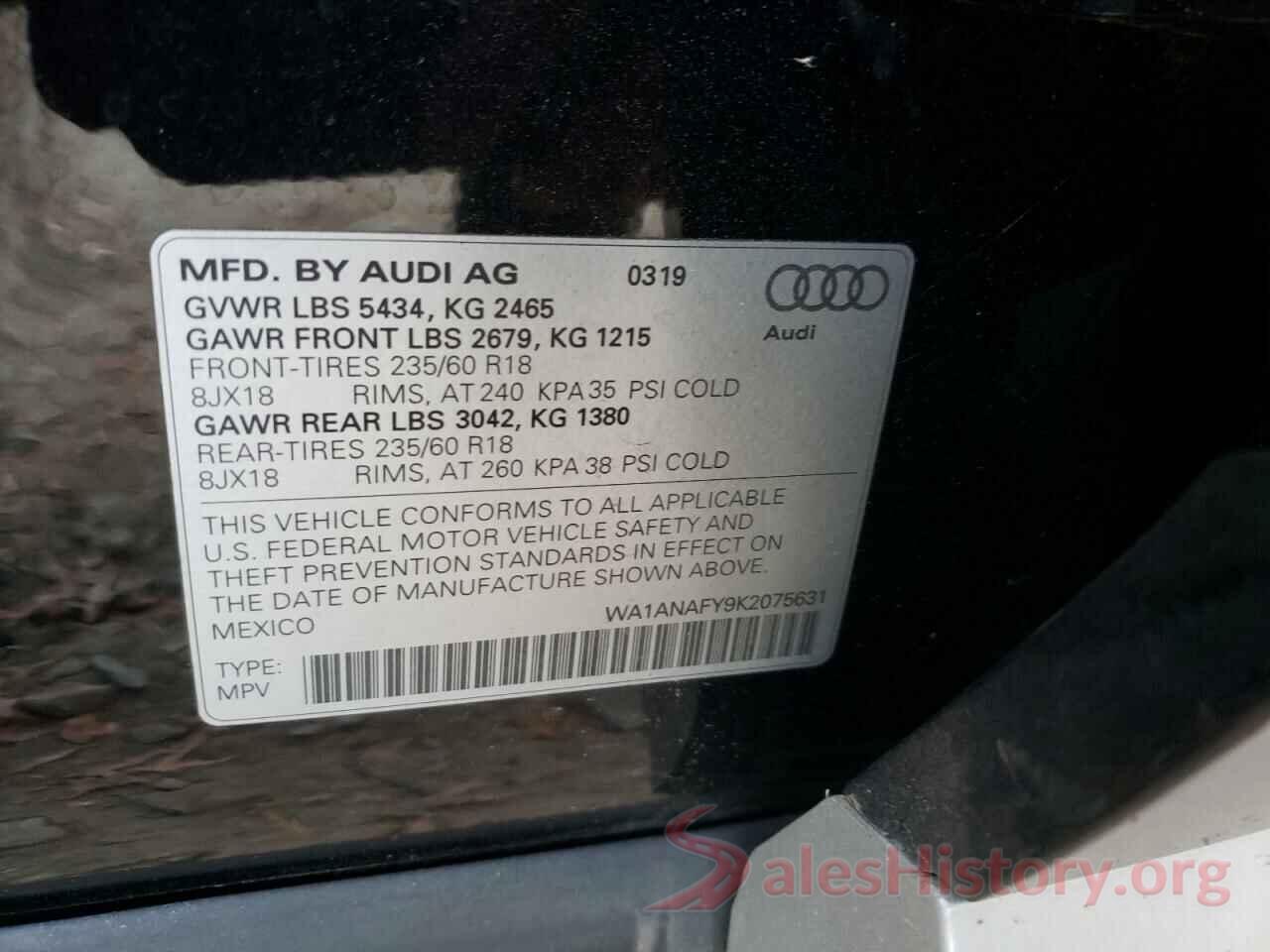 WA1ANAFY9K2075631 2019 AUDI Q5