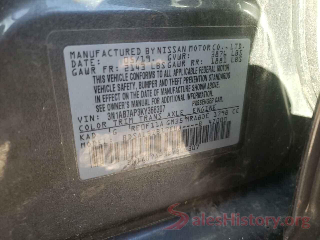 3N1AB7AP3KY366307 2019 NISSAN SENTRA