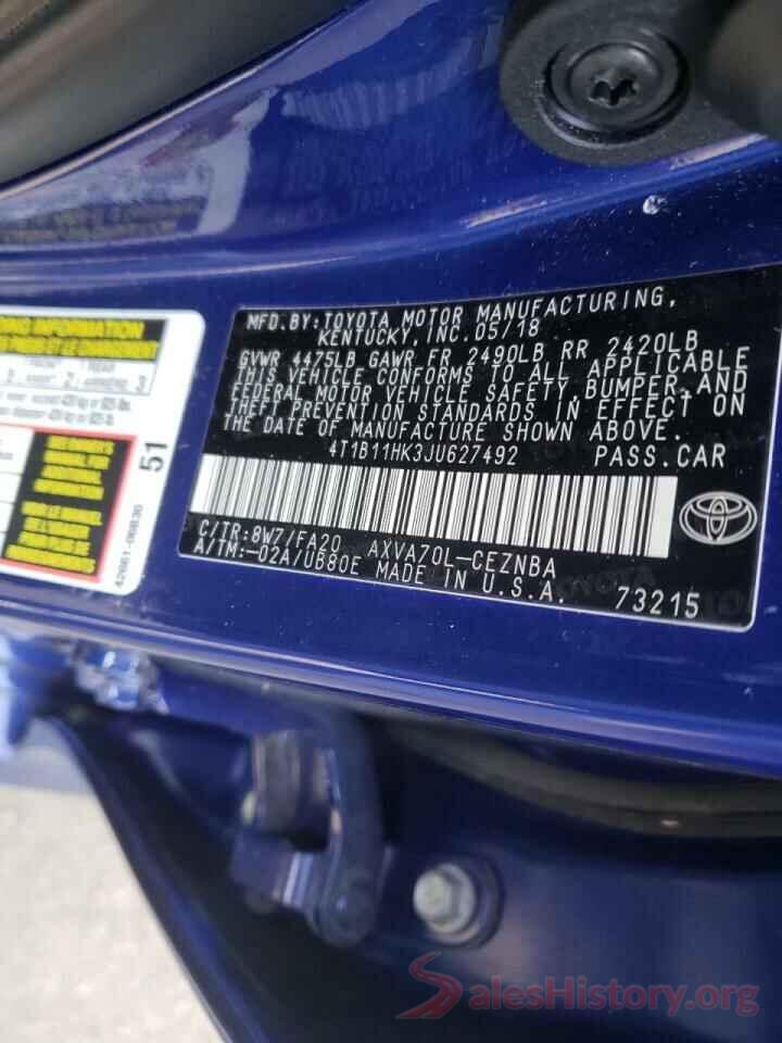 4T1B11HK3JU627492 2018 TOYOTA CAMRY