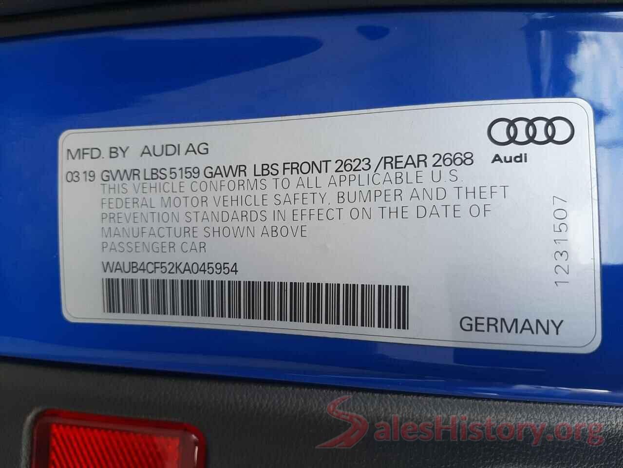 WAUB4CF52KA045954 2019 AUDI S5/RS5