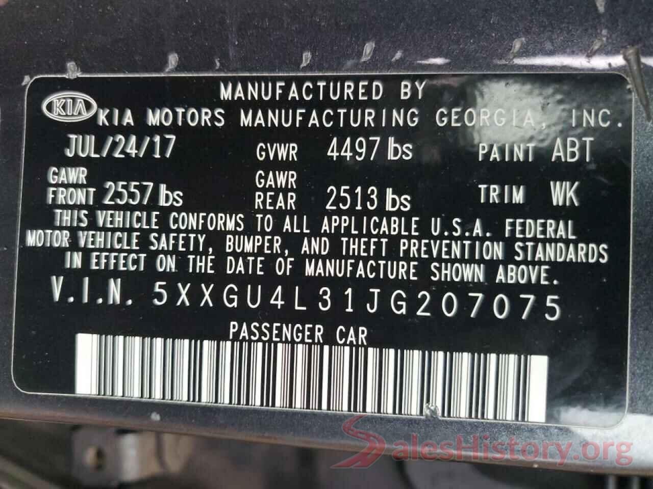 5XXGU4L31JG207075 2018 KIA OPTIMA