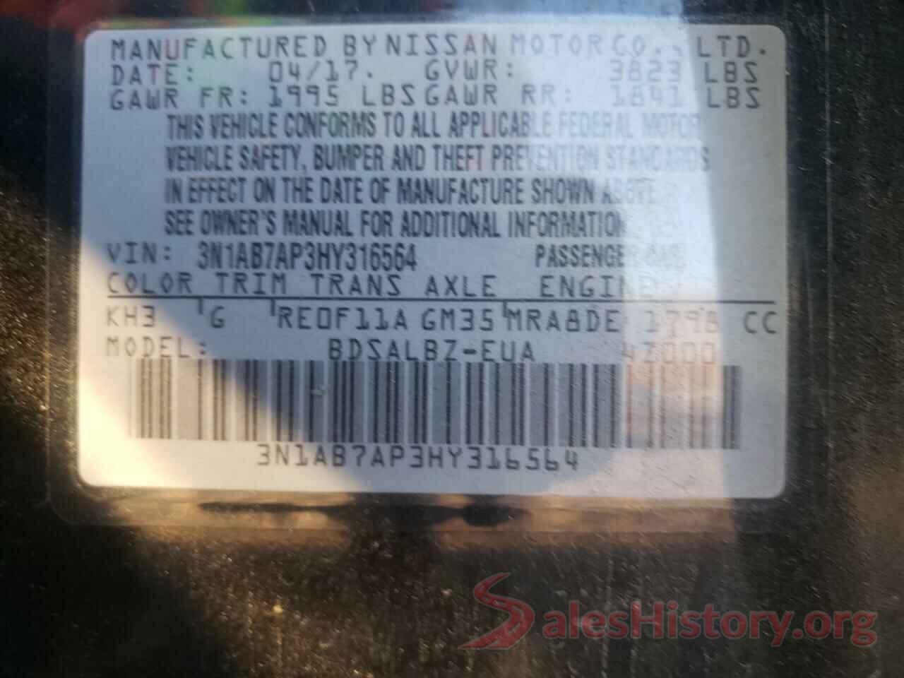 3N1AB7AP3HY316564 2017 NISSAN SENTRA