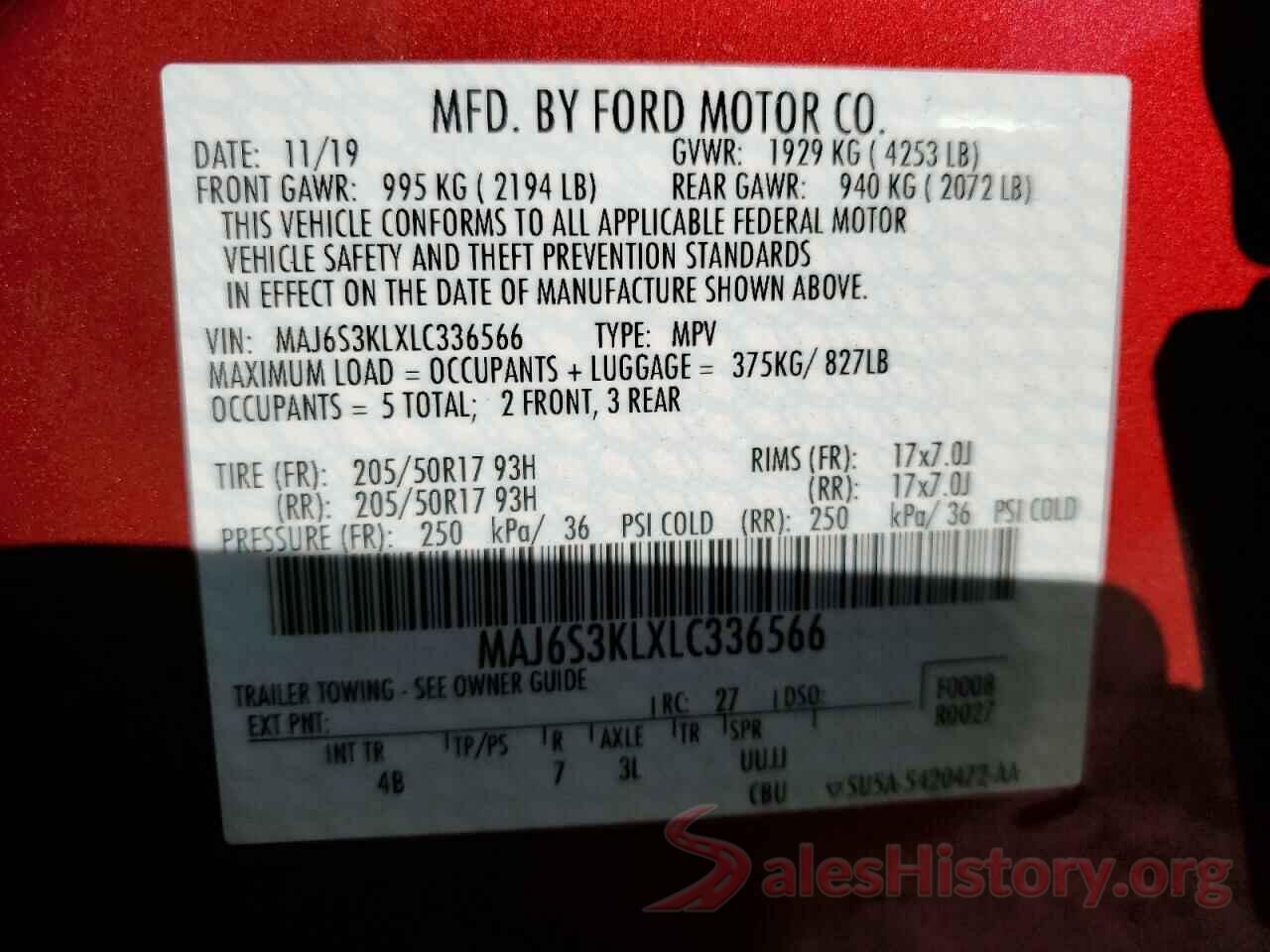 MAJ6S3KLXLC336566 2020 FORD ECOSPORT