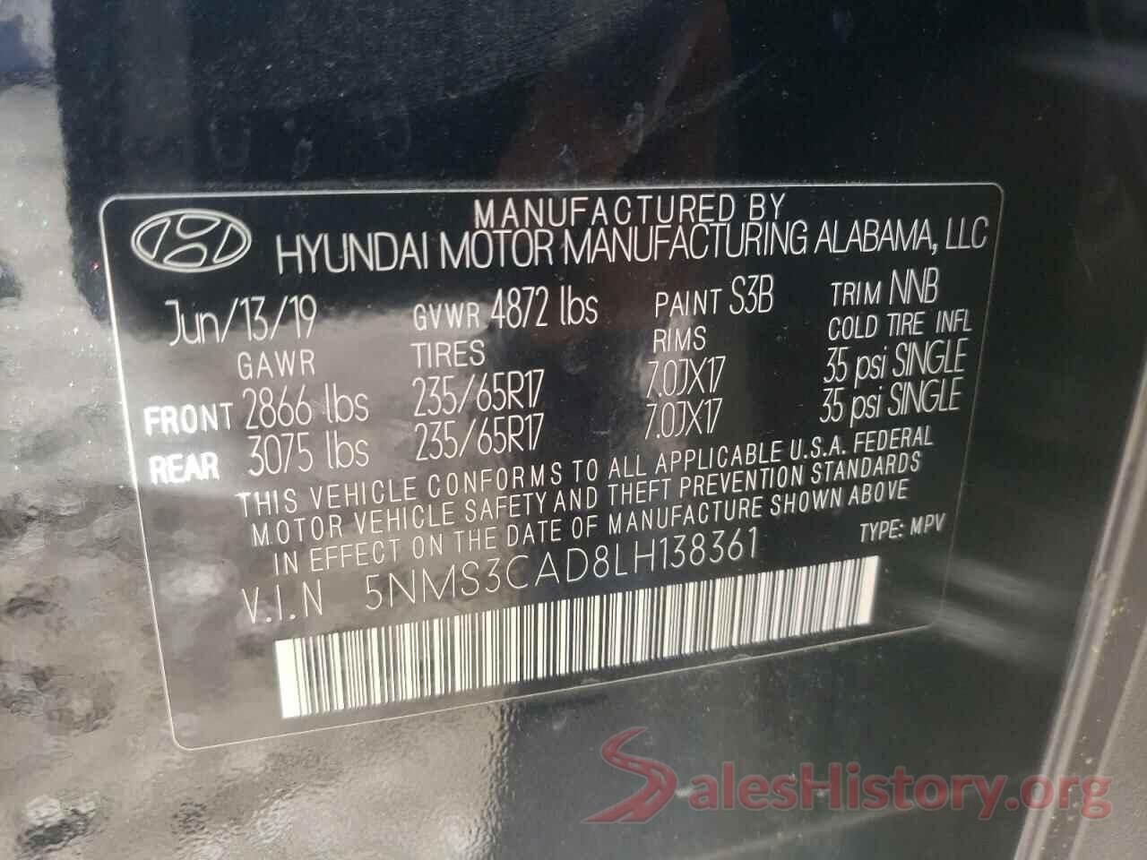 5NMS3CAD8LH138361 2020 HYUNDAI SANTA FE