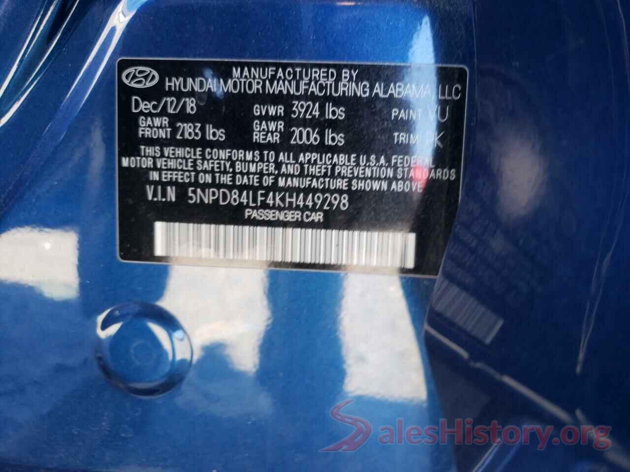 5NPD84LF4KH449298 2019 HYUNDAI ELANTRA