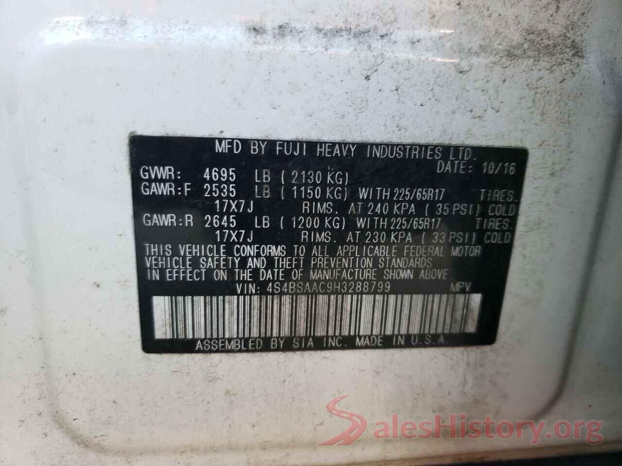 4S4BSAAC9H3288799 2017 SUBARU OUTBACK