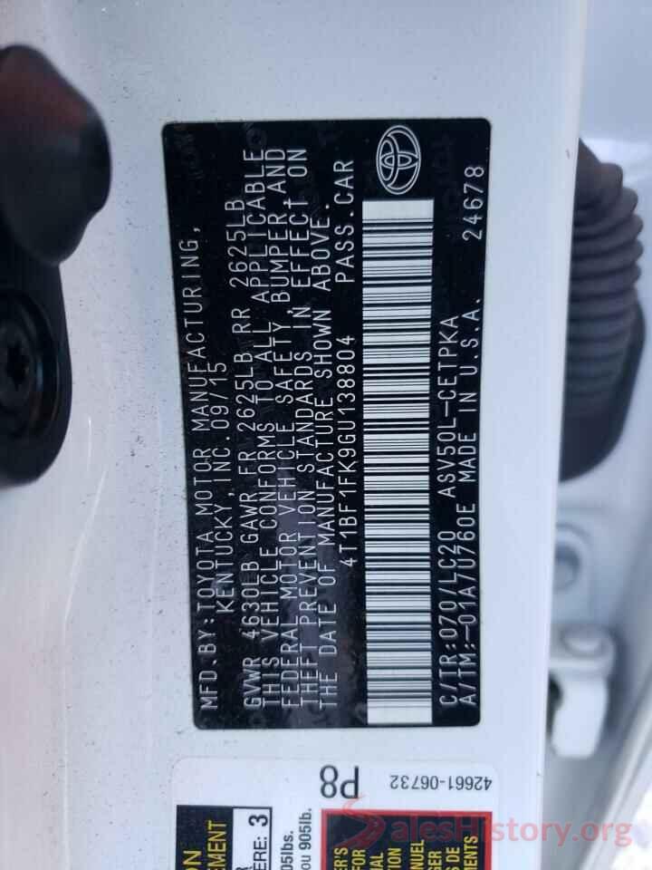 4T1BF1FK9GU138804 2016 TOYOTA CAMRY