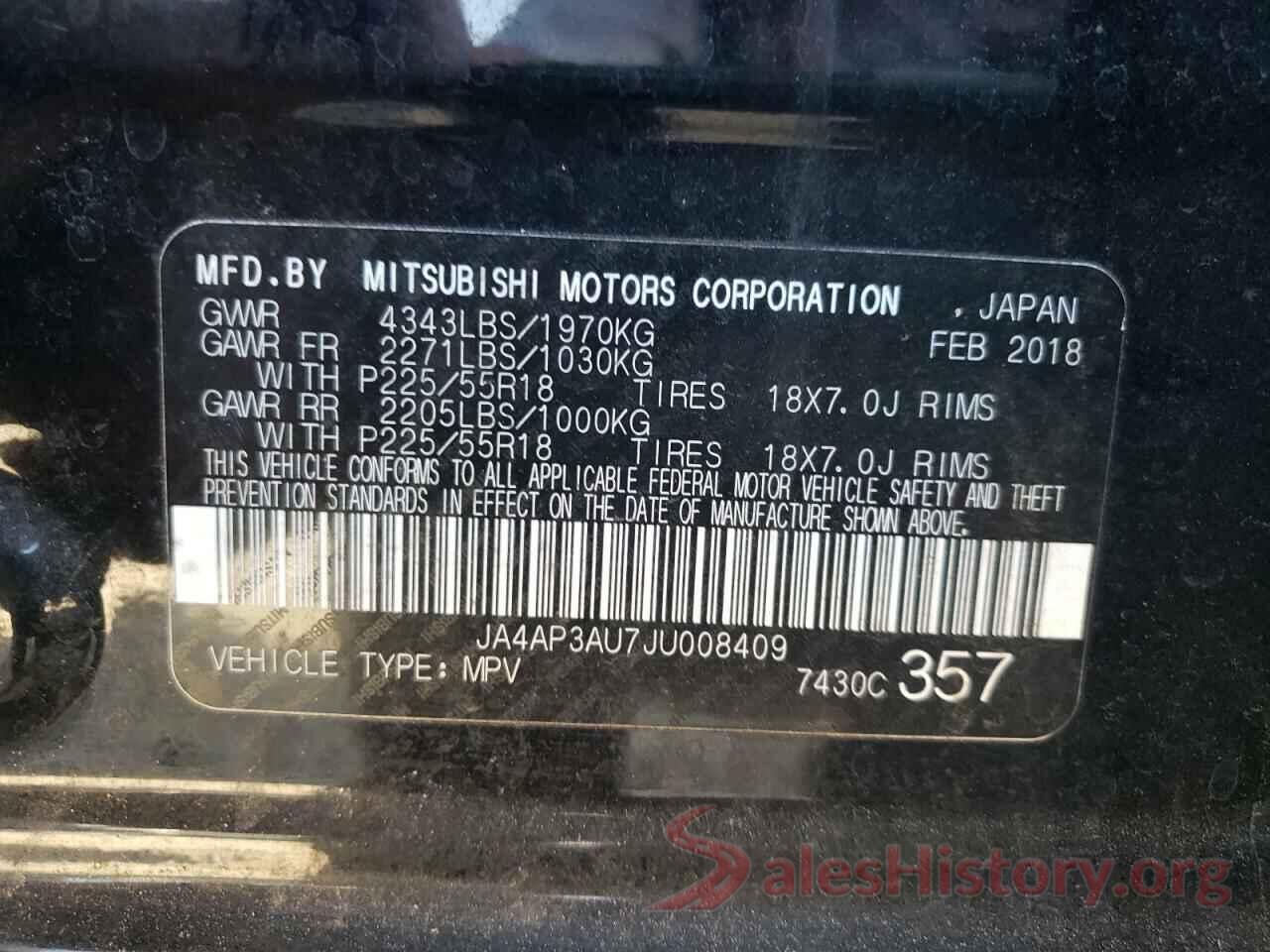 JA4AP3AU7JU008409 2018 MITSUBISHI OUTLANDER