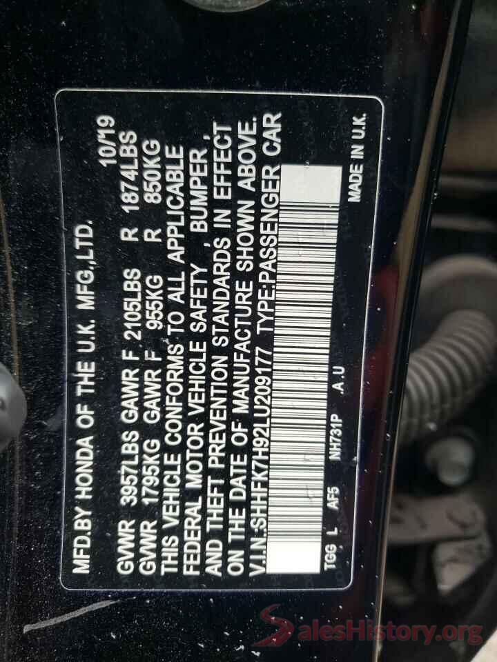 SHHFK7H92LU209177 2020 HONDA CIVIC