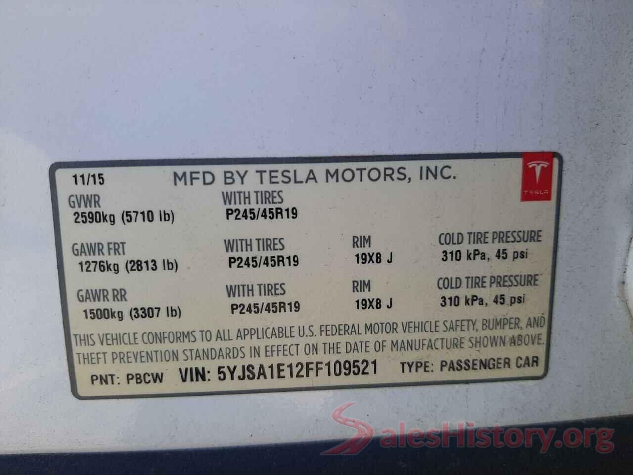 5YJSA1E12FF109521 2015 TESLA MODEL S