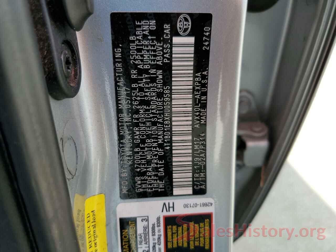 4T1BD1EBXHU059585 2017 TOYOTA AVALON