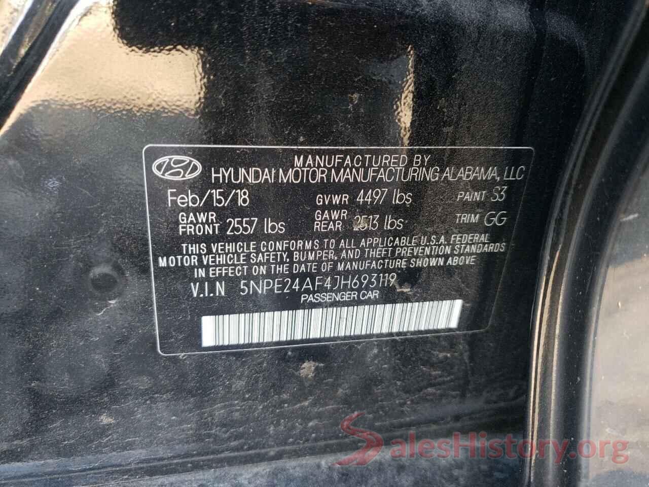 5NPE24AF4JH693119 2018 HYUNDAI SONATA