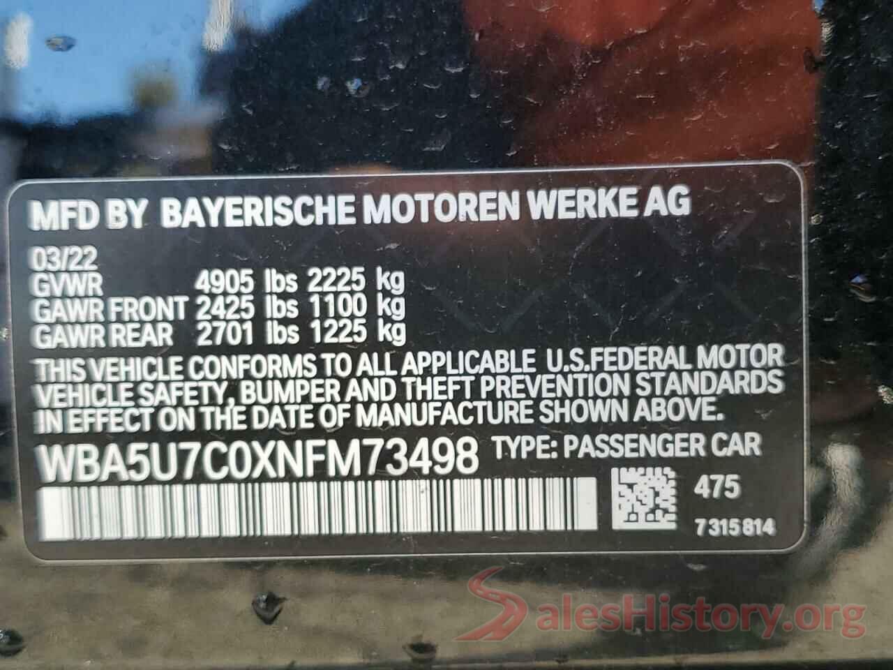 WBA5U7C0XNFM73498 2022 BMW M3