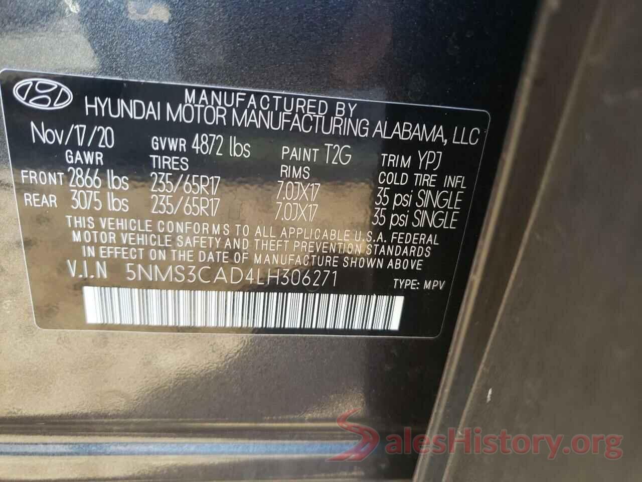 5NMS3CAD4LH306271 2020 HYUNDAI SANTA FE