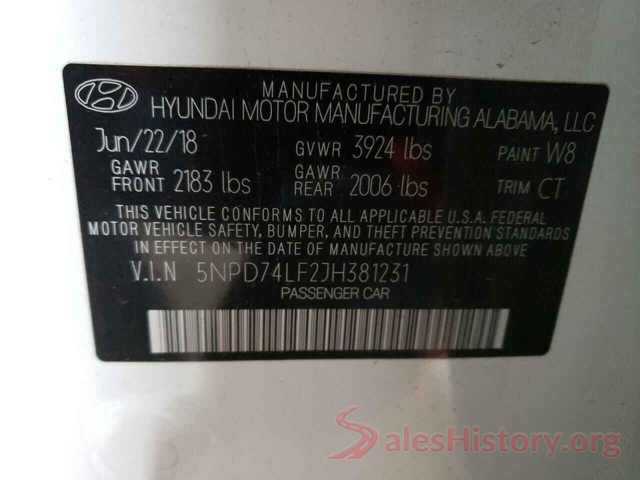 5NPD74LF2JH381231 2018 HYUNDAI ELANTRA