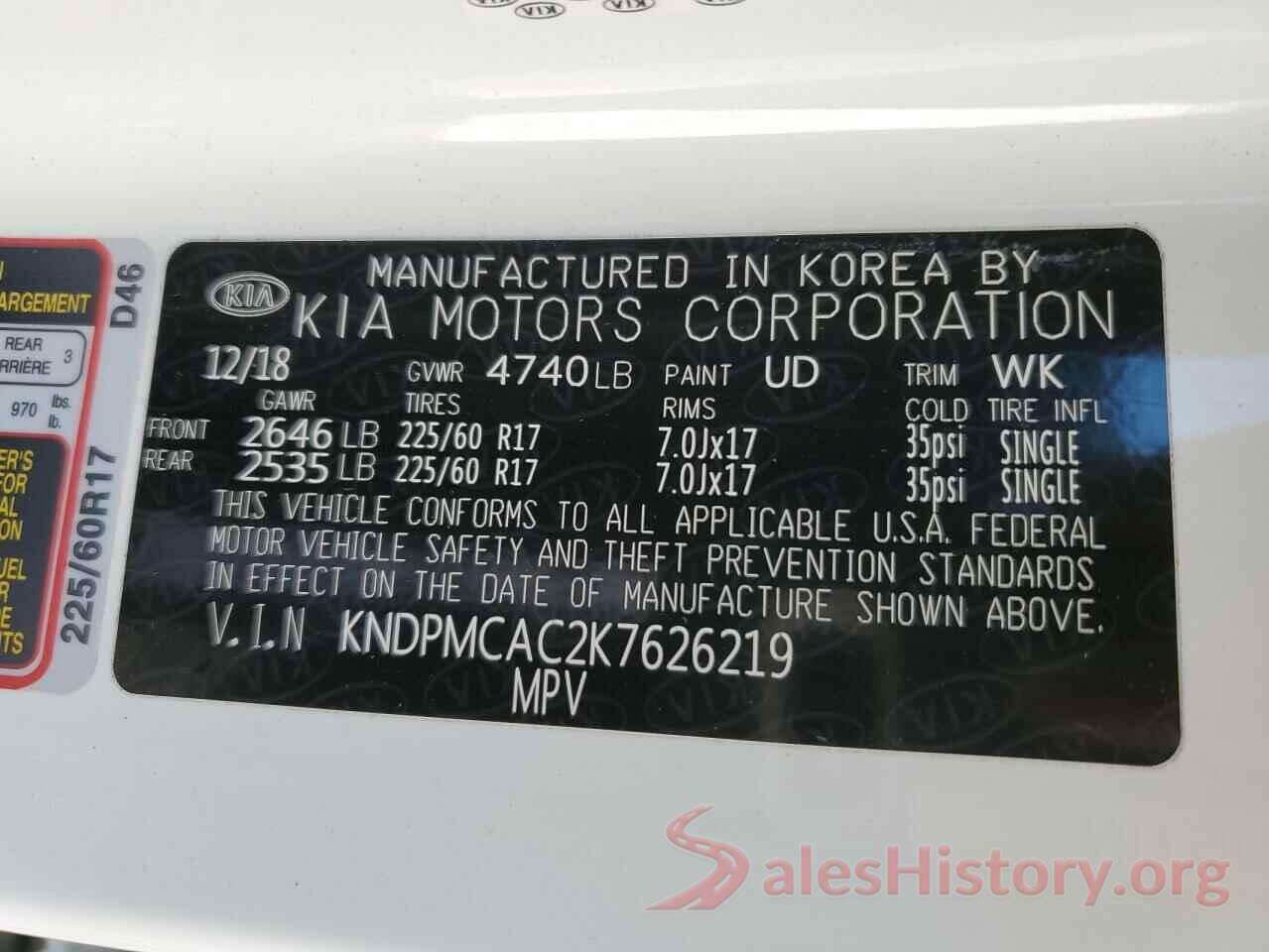 KNDPMCAC2K7626219 2019 KIA SPORTAGE